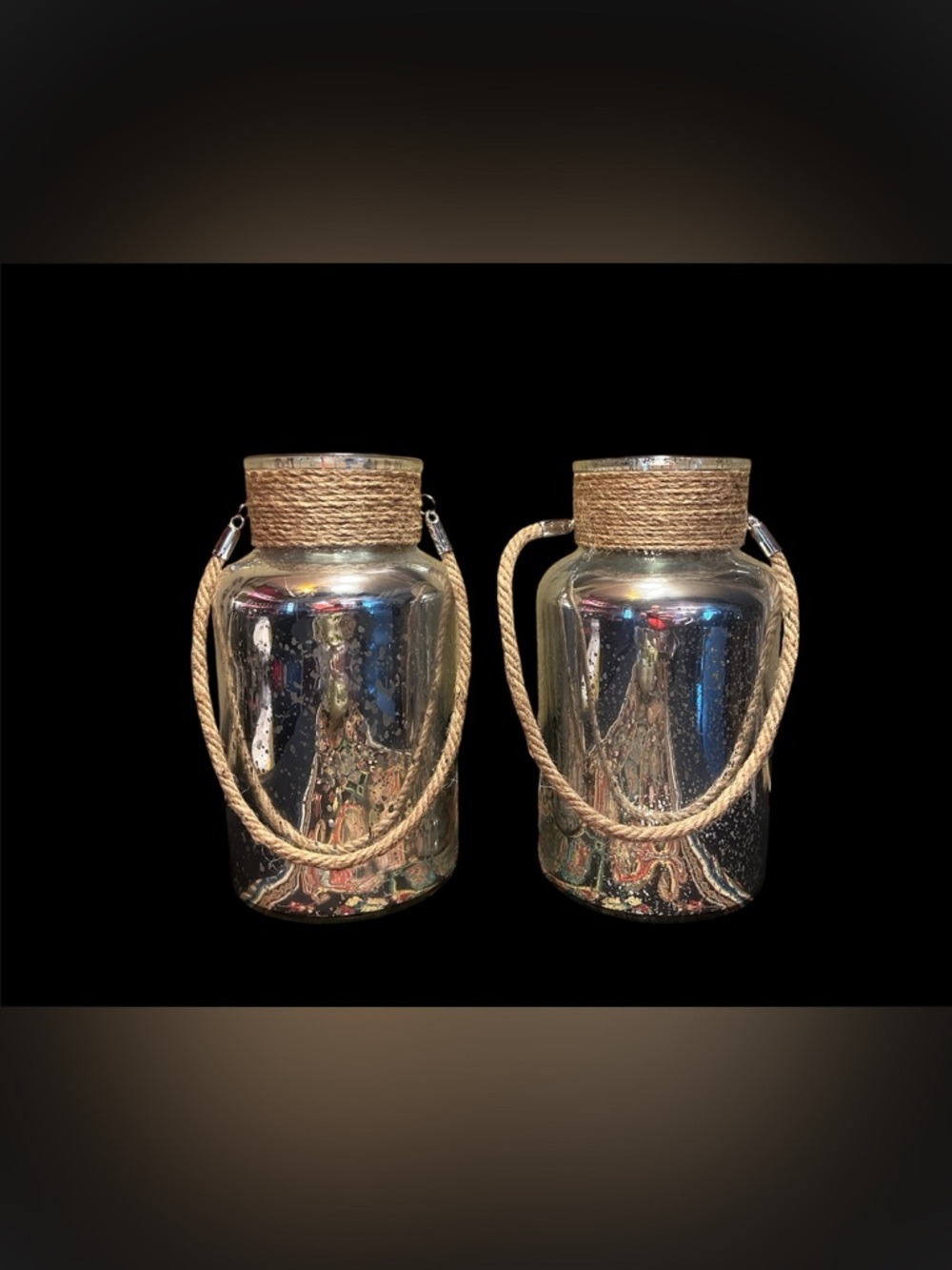 Set of 2 Mercury Glass Rope-Handled Lanterns - - Picture 7 of 11